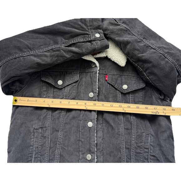 Levi's Trucker Jacket Women S Gray Corduroy Sherpa Snap Buttons Slim Fit Classic - Picture 9 of 13